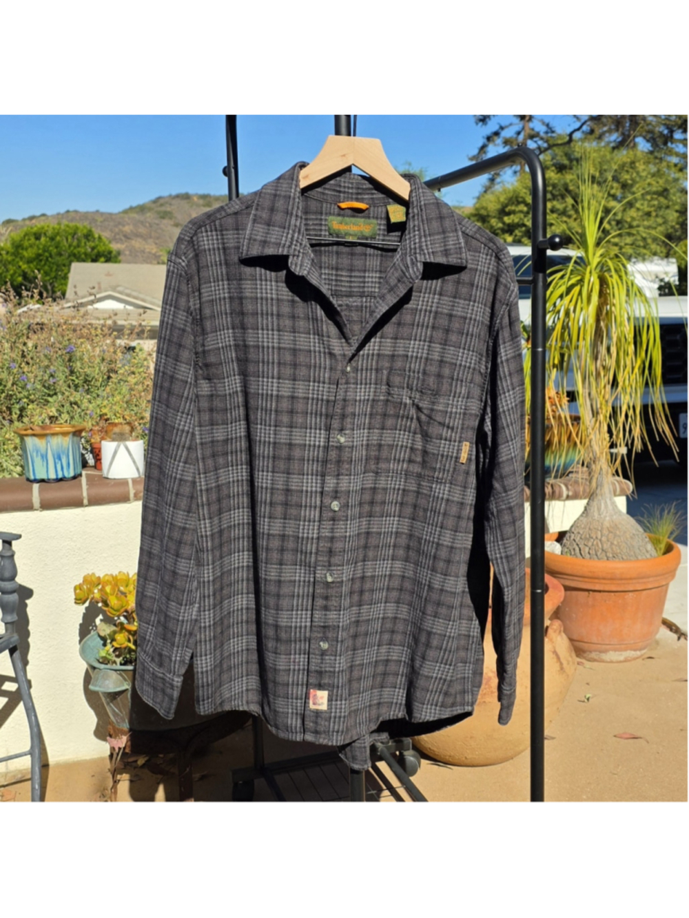 Timberland Weathergear Flannel Shirt Mens Size L Button Down Plaid Long Sleeve